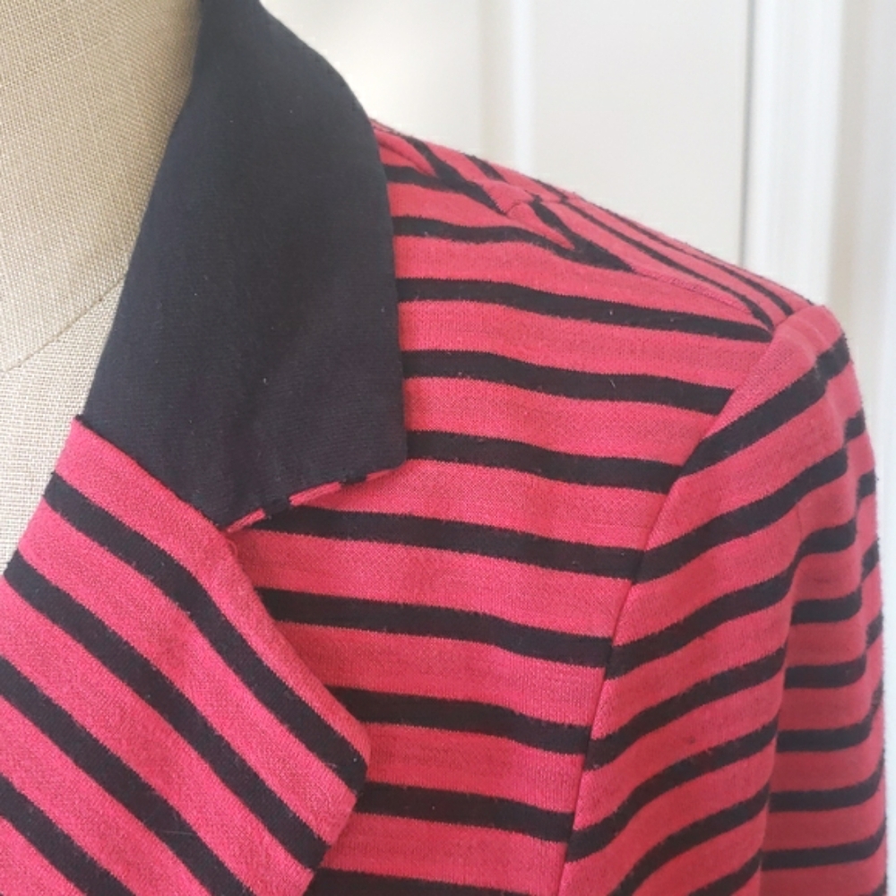Vintage Sans Souci 90s Red Black Striped Cropped Blazer Jacket • Soft Jersey • M - Picture 6 of 9